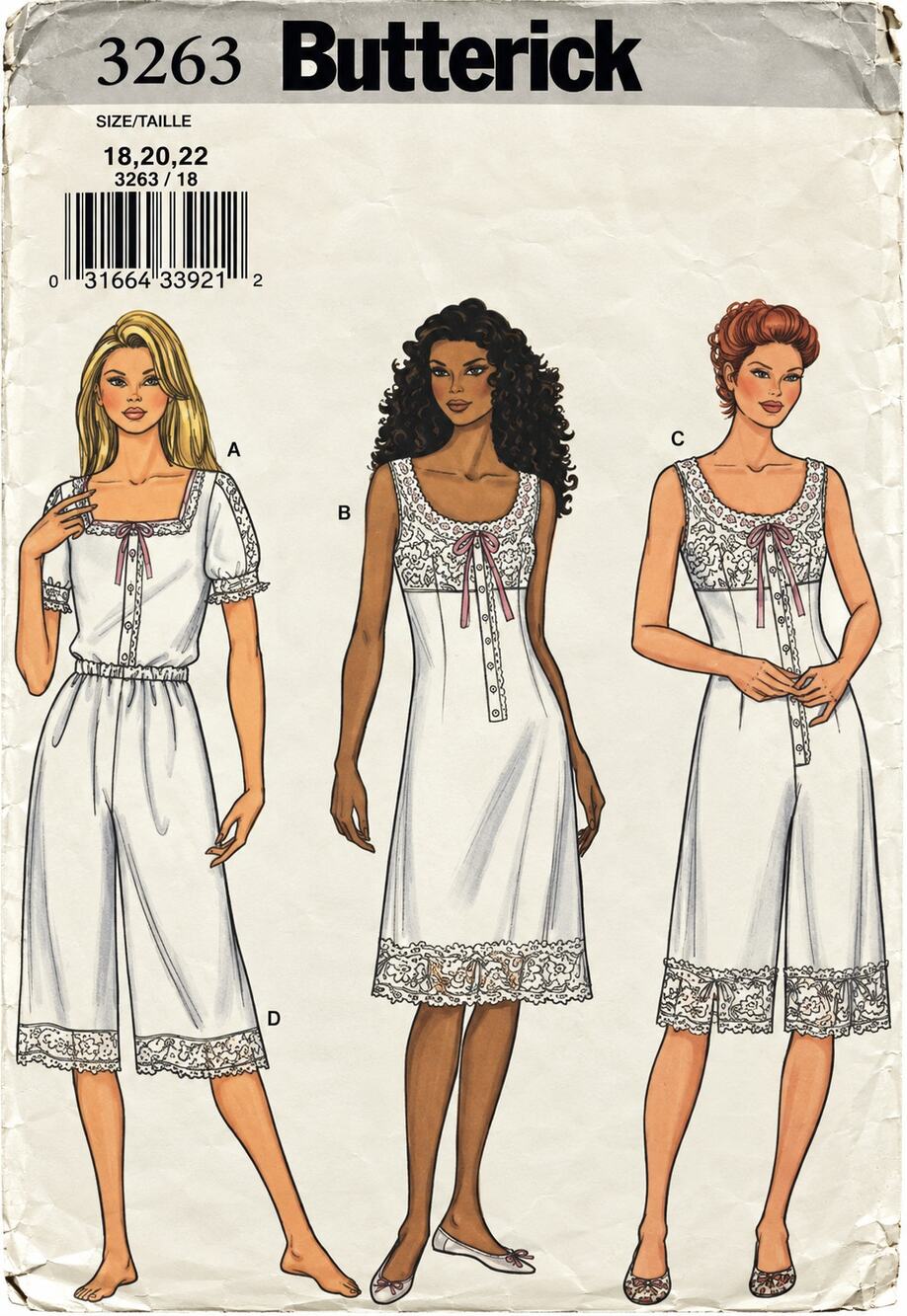 Butterick Retro Sewing Pattern 3263 Lingerie Slip Cami Bloomers Size 18-20-22 UC